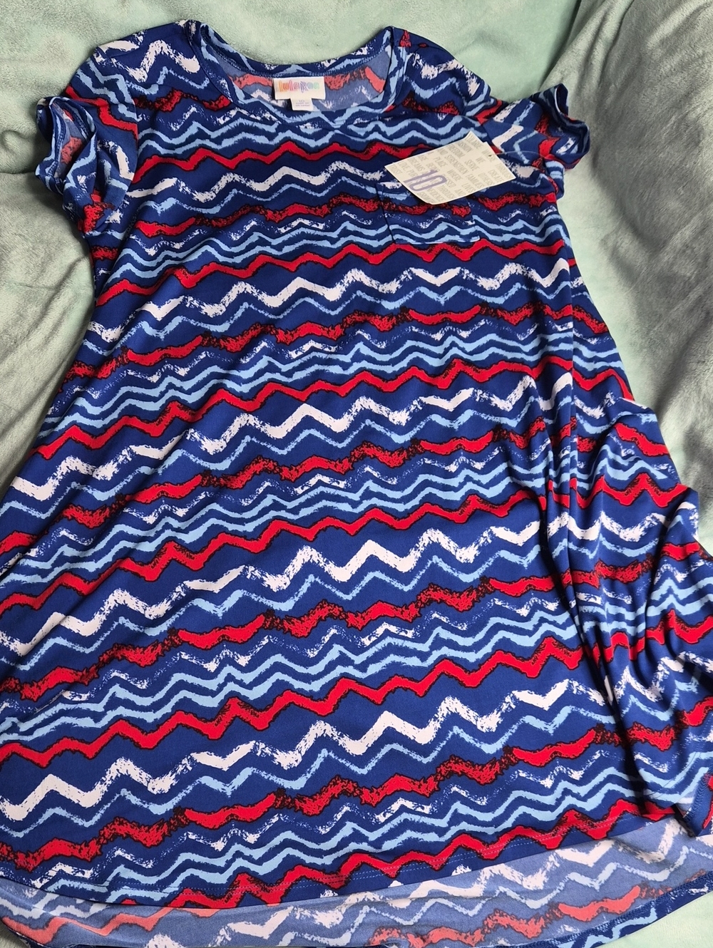 LuLaRoe Girls' Scarlett Navy, Red & White Zigzag Swing Dress Size 10